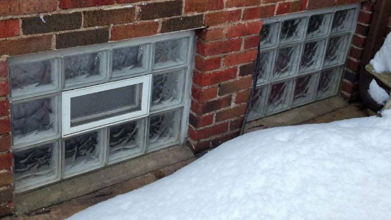 basement glass block windows installed in winter