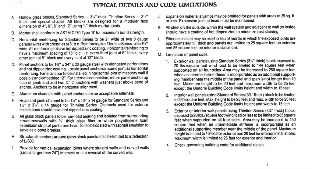 Typical details ad Code limitations