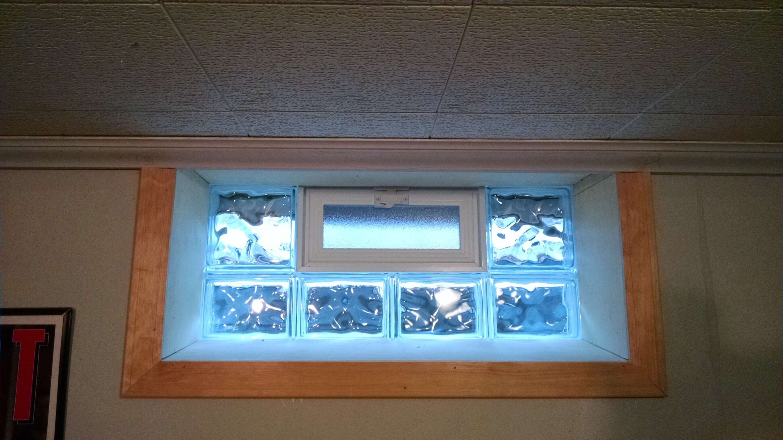 interior view of basement glass block window
