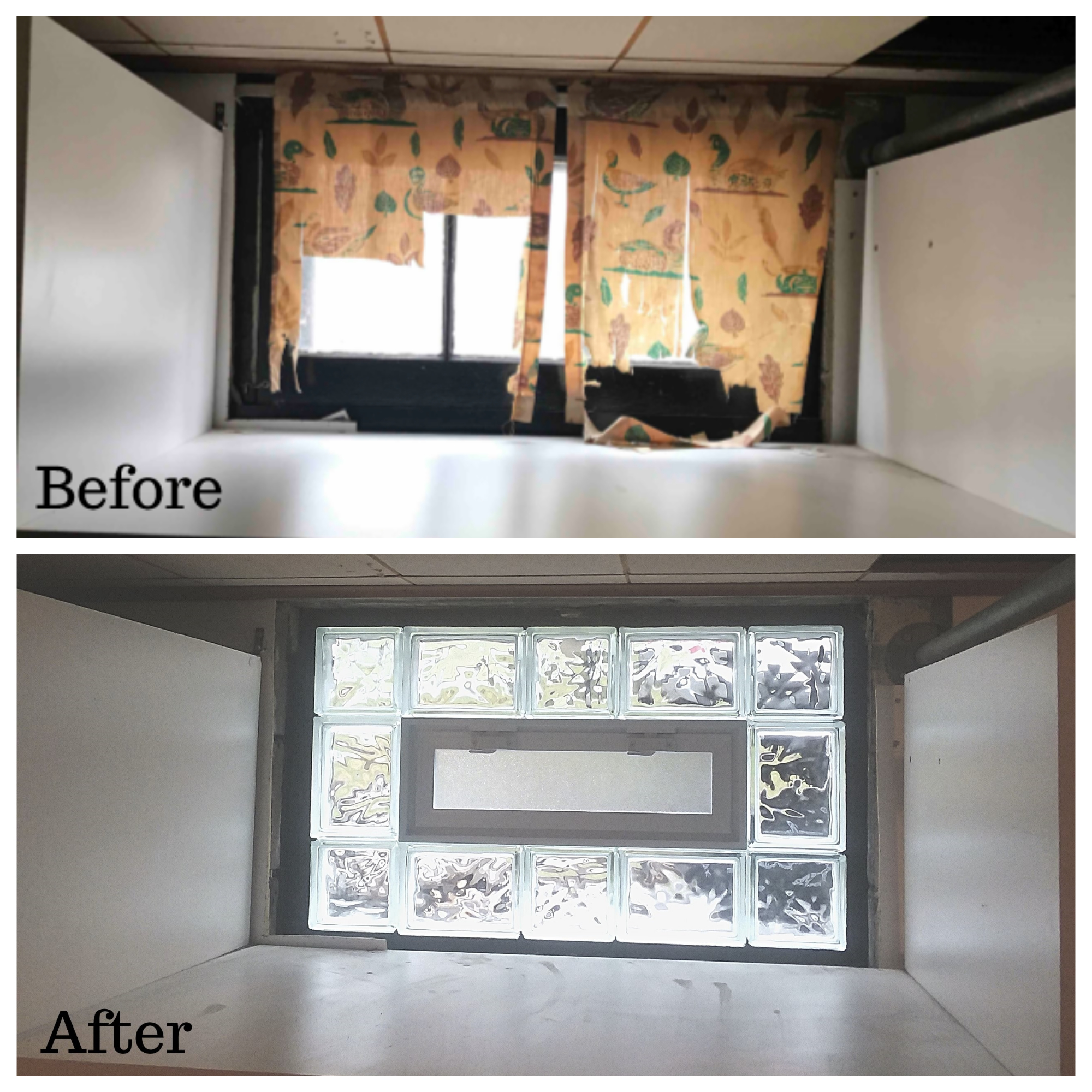 Before and After of Glass Block installation
