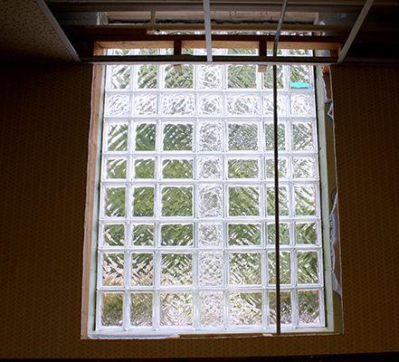 Interior of glass block window
