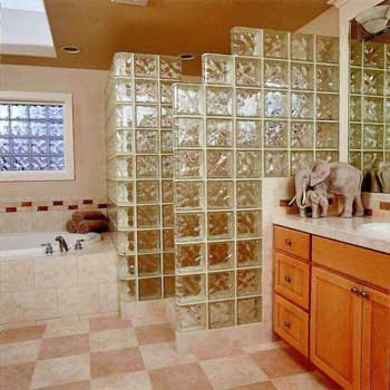 Glass block bathroom interior wall