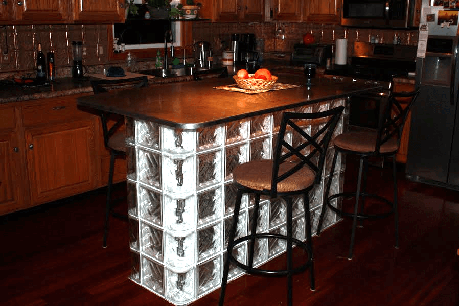 custom glass block installation in home bar